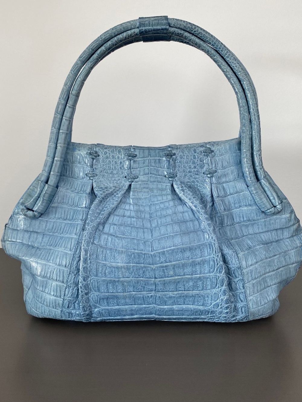 Beautiful Nancy Gonzalez blue crocodile top-handle handbag